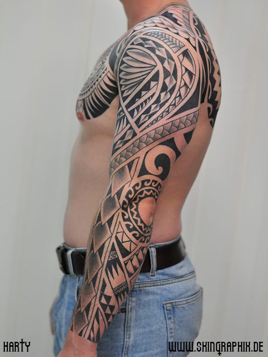Maori, Südsee, Pazifik Tattoo als Armsleeve. Aus Berlin, Pankow Wilhelmsruh von Skingraphix